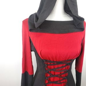 NEW Gothic Dress Red Black Lace Up Large XL